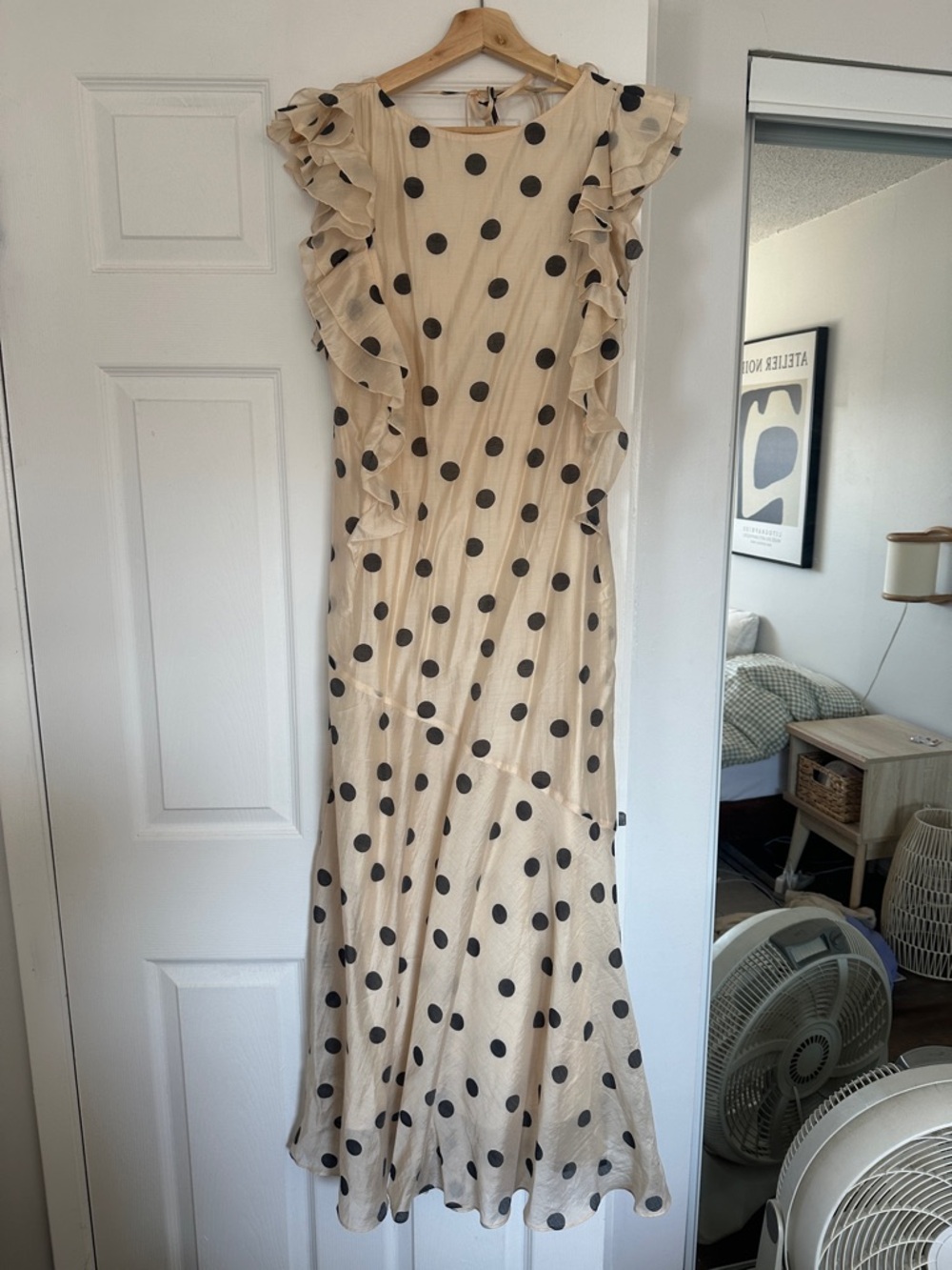 & Other Stories Beige Maxi Dress with Black Polka Dots